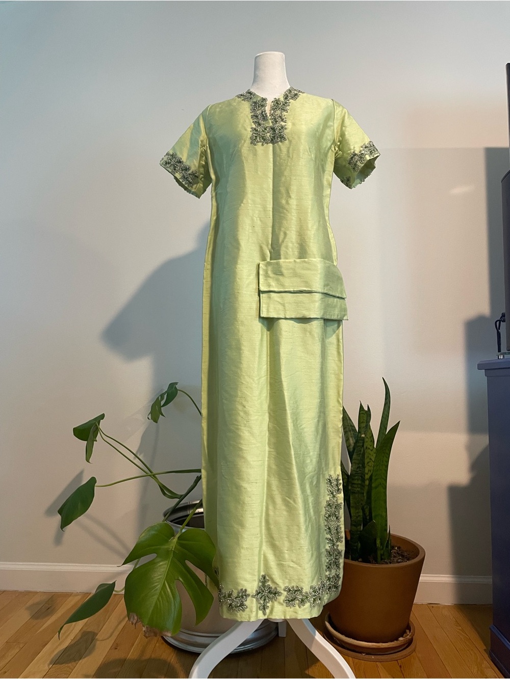 Vintage 60s Handmade/beaded Maxi Tunic Party Dress with Matching Clutch Purse